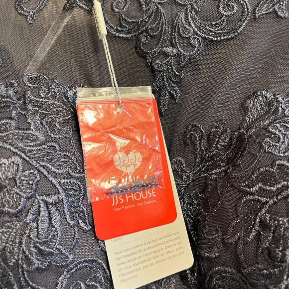 NWT JJs House- A-Line Scoop Neck High-Low Chiffon Dress w/ Elbow Length Sleeves - Picture 9 of 12